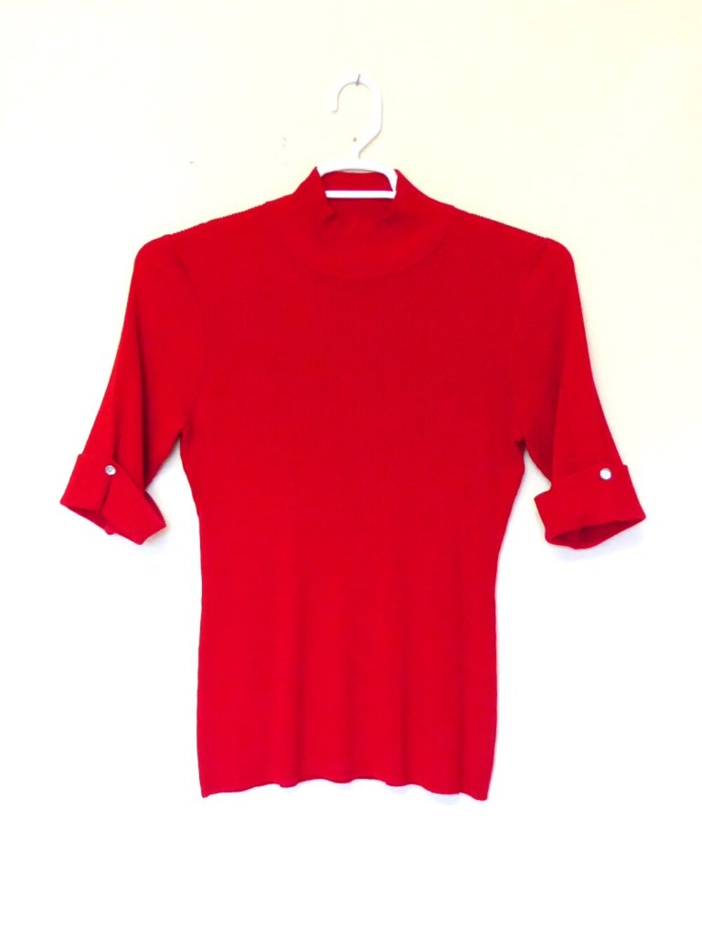 INC international concepts red mock turtleneck rhinestone button sweater size XL